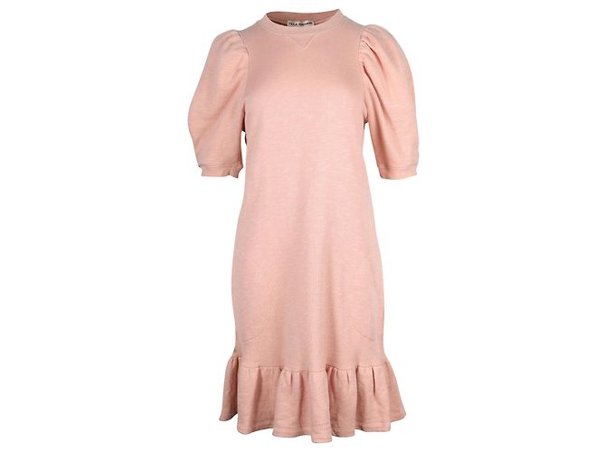 Vestido de punto con mangas abullonadas en algodón rosa de Ulla Johnson