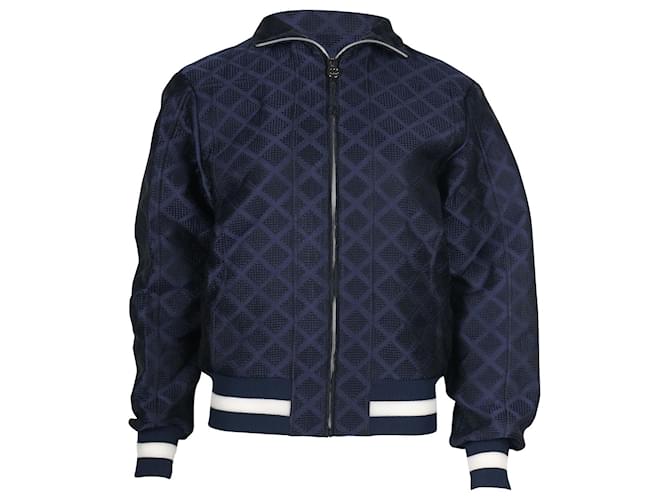 Timeless Chanel Quilted Bomber Jacket in Navy Blue Polyester  ref.659227