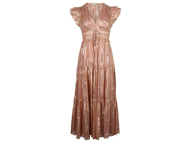 Ulla Johnson Justyne Tiered Midi Dress in Pink Silk  ref.659296