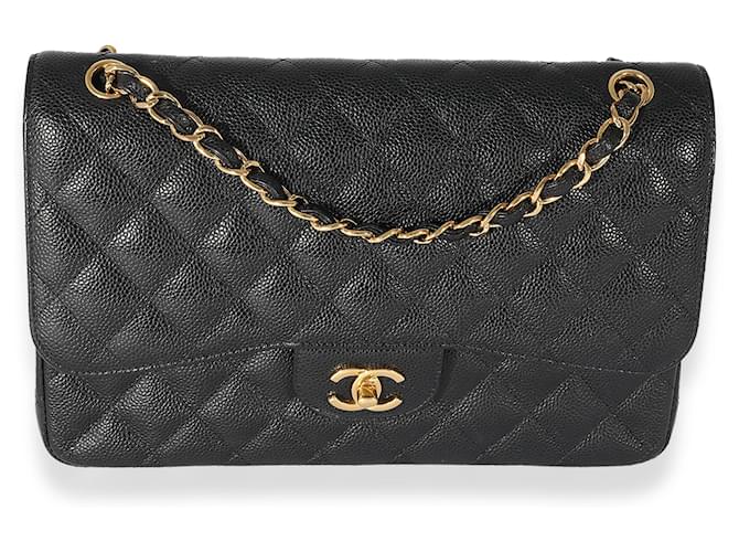 Timeless Chanel Black Quilted Caviar Jumbo Double Flap Bag  Leather  ref.659299