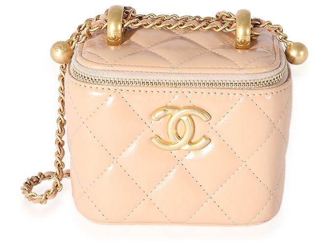 Vanity Mini estojo de penteadeira Chanel rosa acolchoado pele de cordeiro Pearl Crush