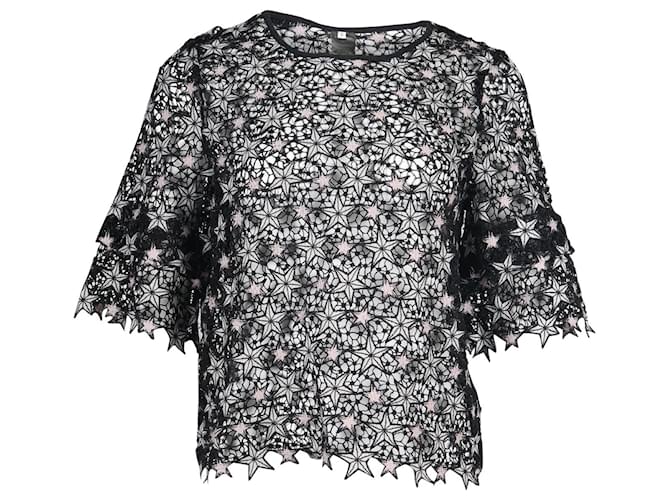 Sandro Paris Guipure Star Lace Top in Black  Polyester  ref.659315