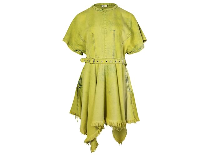 Marques Almeida Asymmetrisches Kleid mit Gürtel aus grüner Baumwolle  ref.659335