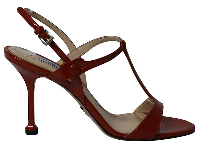 Sandales Prada T-Strap en Cuir Verni Rouge Cuir vernis  ref.659339