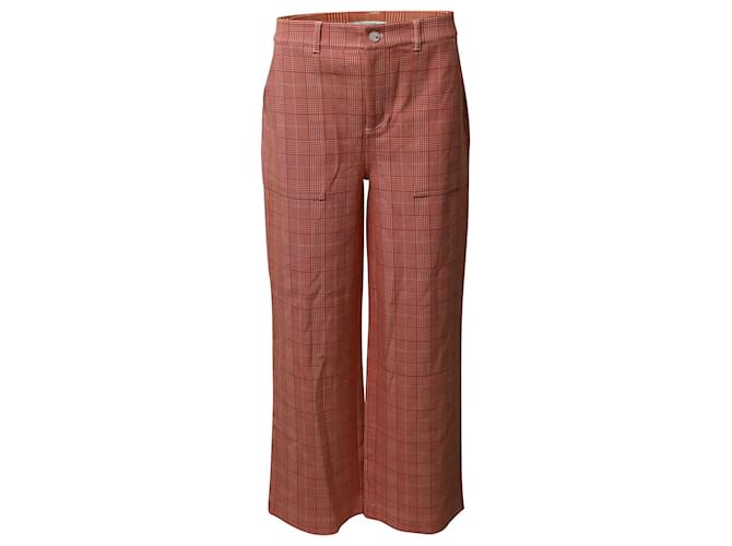 Ganni Checked Wide Leg Trousers in Red Polyester    ref.659390