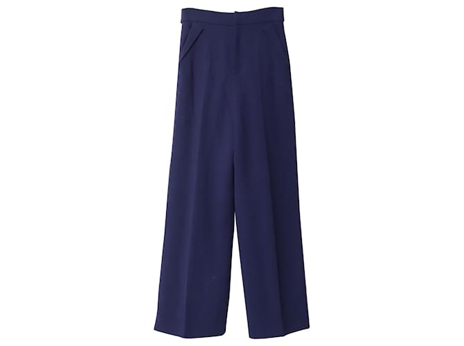 Pantalones Roland Mouret Williamston de pernera ancha en lana azul marino  ref.659408