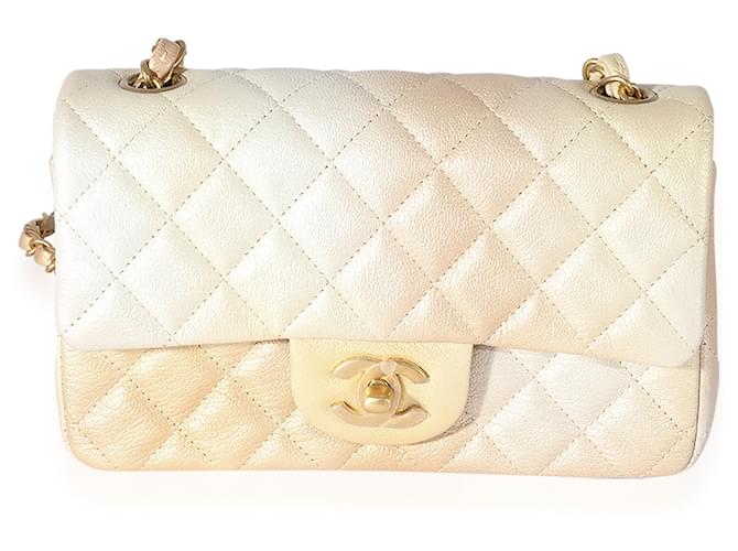 Timeless Chanel 22c Metallic Ombre Quilted Lambskin Rectangular Mini Flap Bag  Flesh Leather  ref.659432