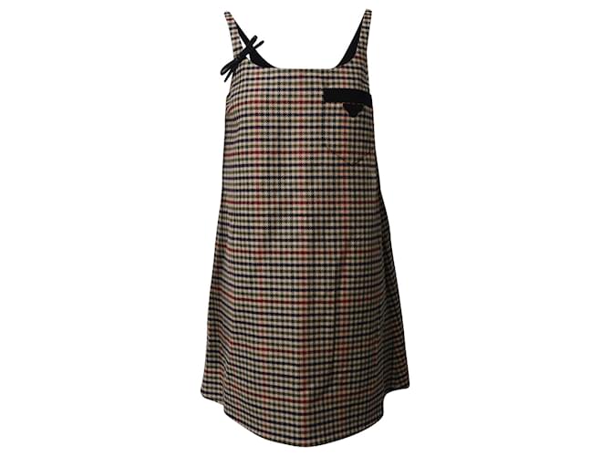 Bow Prada Houndstooth Pattern Shift Dress in Brown Wool   ref.659463
