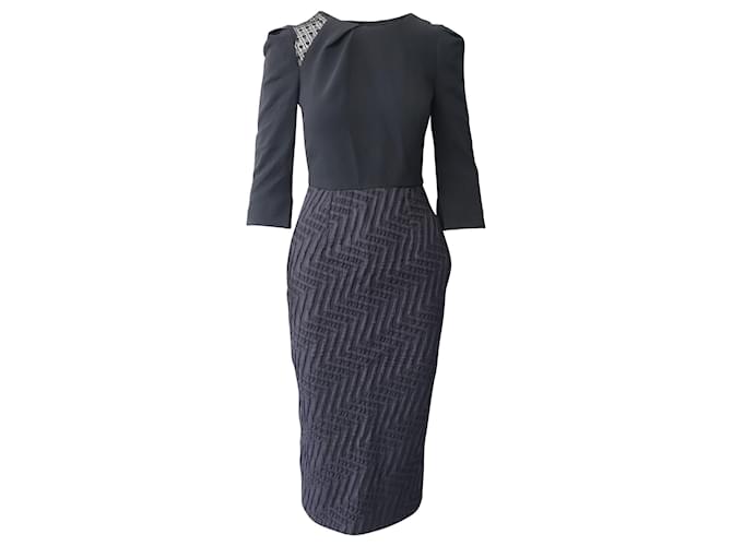 Roland Mouret Dress with Textured Skirt in Black Polyester  ref.659469