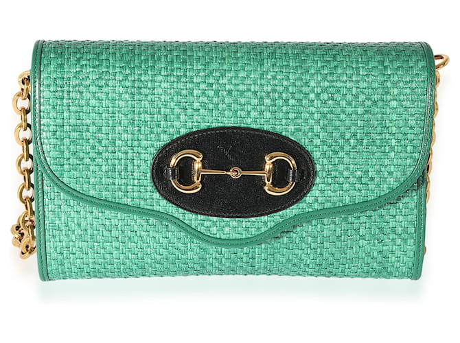 Gucci Ráfia Verde 1955 Embreagem Couro  ref.659471