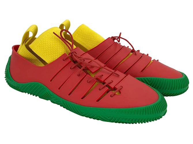 Bottega Veneta Climber sneakers climber in green multicolor rubber Red Leather  ref.659481