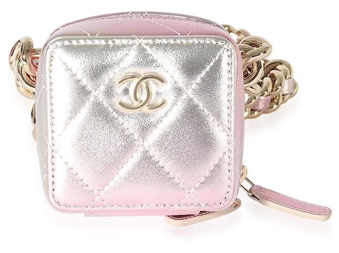 Chanel Metallic Lambskin Quilted Coco Punk Clutch With Chain  Grey  ref.659518
