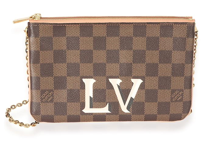 Pochette con zip e foderata di Louis Vuitton Damier Ebene & Rose Ballerine Marrone  ref.659568