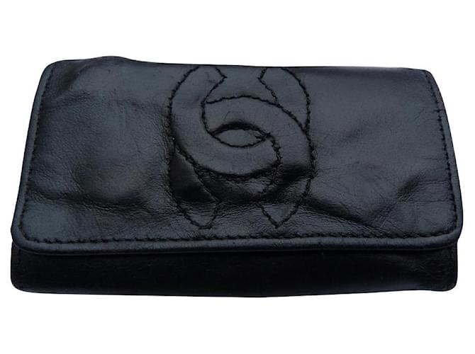 Chanel Purses, wallets, cases Black Dark red Lambskin Ostrich leather  ref.659633