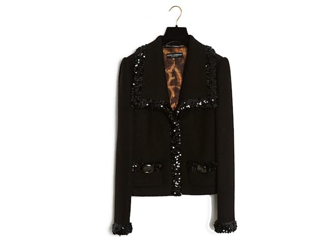 Dolce & Gabbana BLACK WOOL SEQUINS EN38  ref.659716