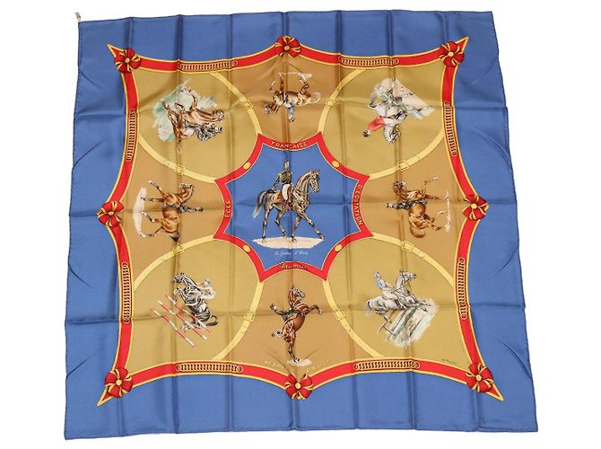 Hermès HERMES CARRE90 Sciarpa Seta ""ECOL FRANCAISE D""EQUITATION"" Blu Auth am3146