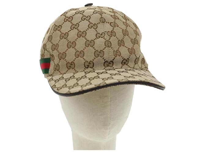 GUCCI Cappello Web Sherry Line GG Canvas Beige Rosso Verde Auth ki2226  ref.659798