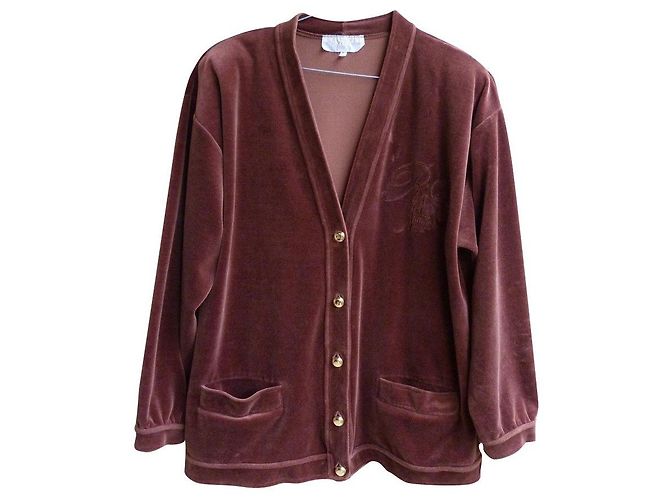Nina Ricci Strickjacke aus braunem Samt mit goldenen Knöpfen