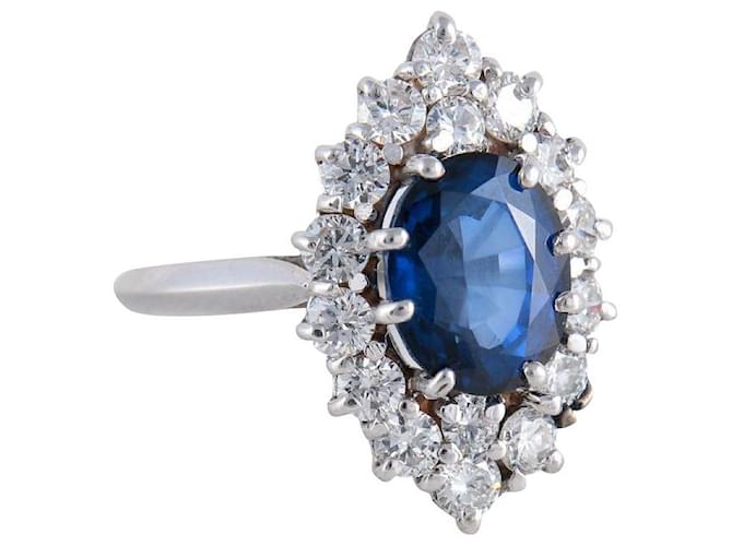 Bague vintage marquise en or blanc 18k saphirs et diamants Bleu  ref.660440