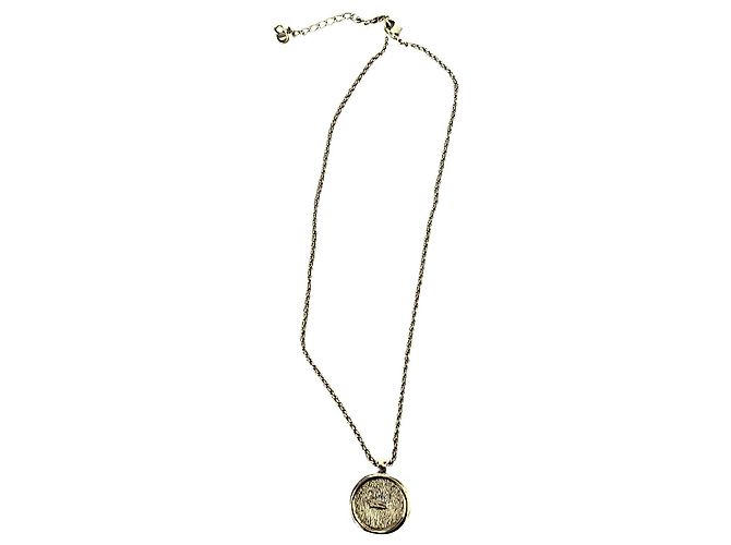 Christian Dior CD Medaillon Halskette Goldfarben Metall Golden