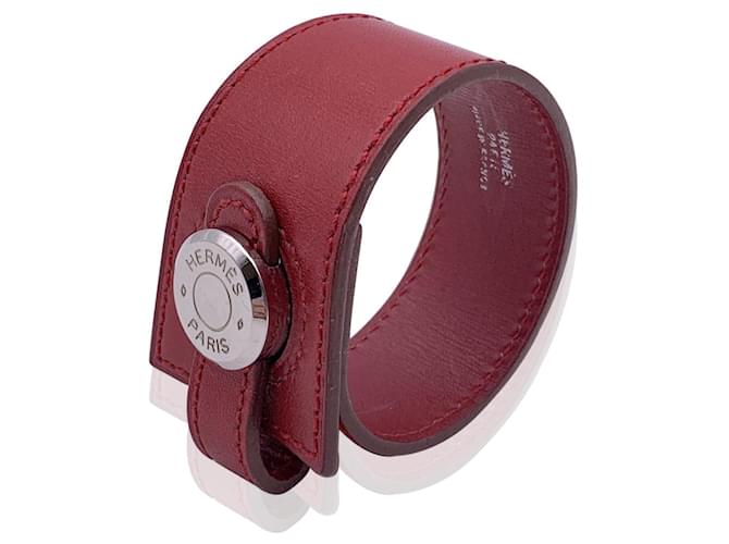 Hermès Hermes Vintage in pelle rossa Dogon Bracciale largo con fibbia in metallo argento Rosso  ref.660791