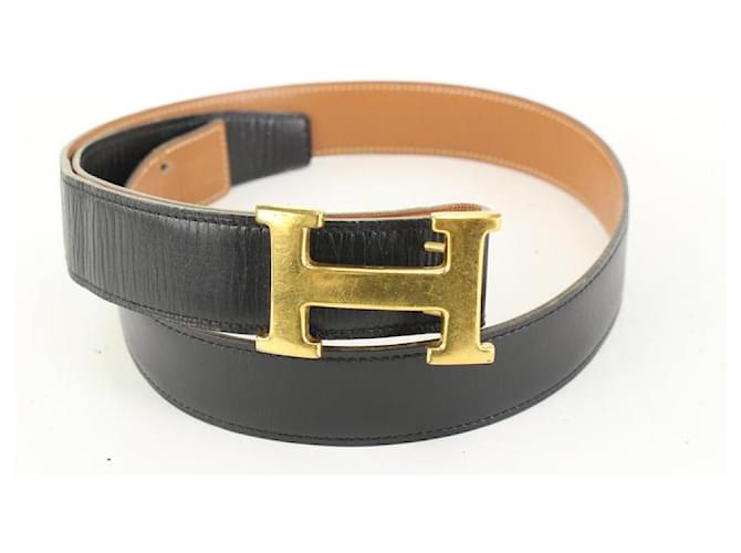 Hermès Size 100 Black x Brown x Gold 32mm Reversible H Logo Belt Kit White gold  ref.661011