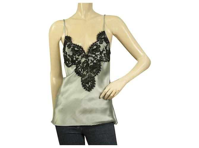 Dondup Blue Black Lace Silk Blend Sleeveless Camisole Cami Blouse Top size 40 Acetate  ref.661194