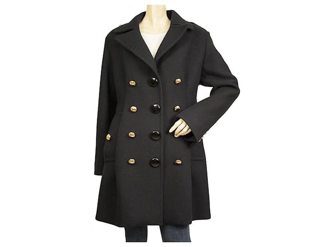 Abrigo clásico de mezcla de angora de lana azul oscuro de Louis Vuitton con botones dorados sz 38  ref.661675