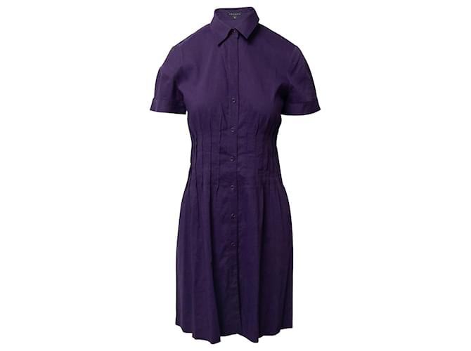 Theory Pleated Waist Dress in Purple Linen  ref.661823