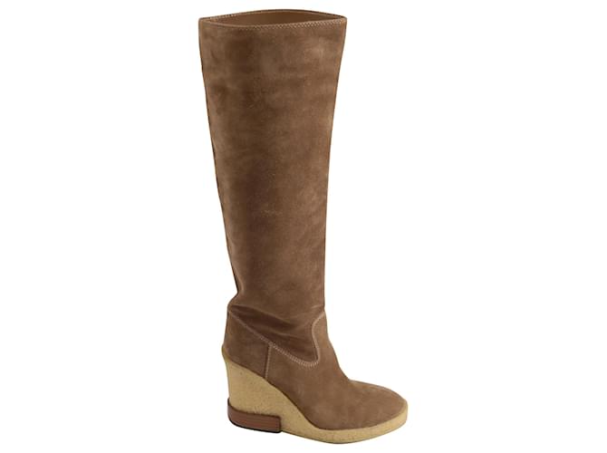 Tod's Tods Knee Length Wedge Boots in Brown Suede  ref.661839