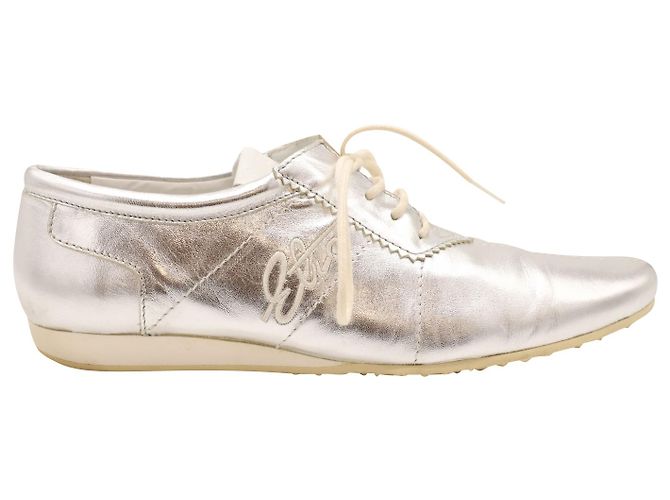 Sneakers Metallic Stringate Con Logo Etro In Pelle Silver