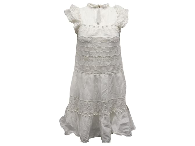 Ulla Johnson Rüschenkleid mit Stehkragen aus weißer Baumwolle  ref.661909