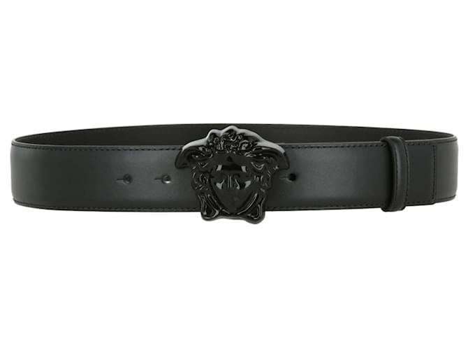 Versace Men Palazzo Belt with Medusa Buckle-Black