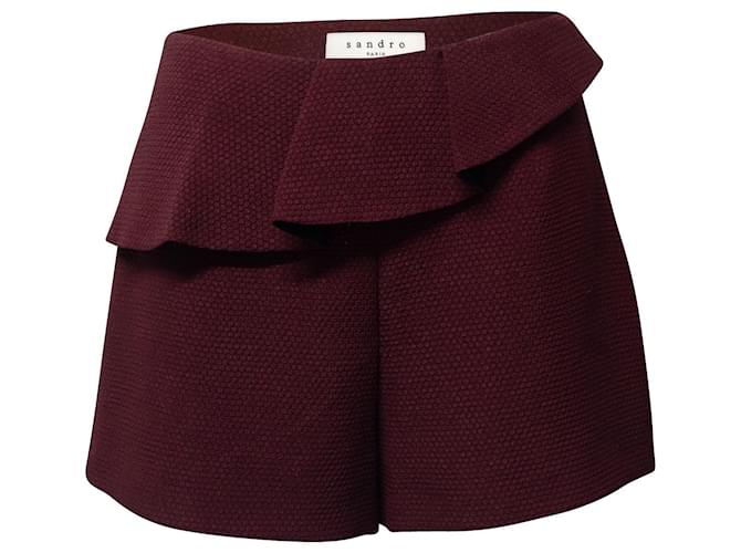 Sandro Paris Ruffled Textured Shorts in Burgundy Polyester   Dark red  ref.662086