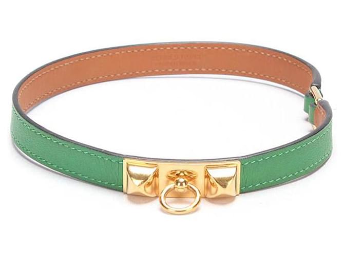 hermès Rivale lined Tour pulsera de cuero verde Becerro  ref.662099