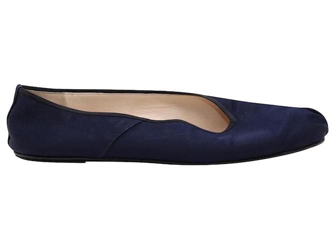 The Row Ballet Square-Toe Faille Flats in Navy Blue Silk  ref.662106