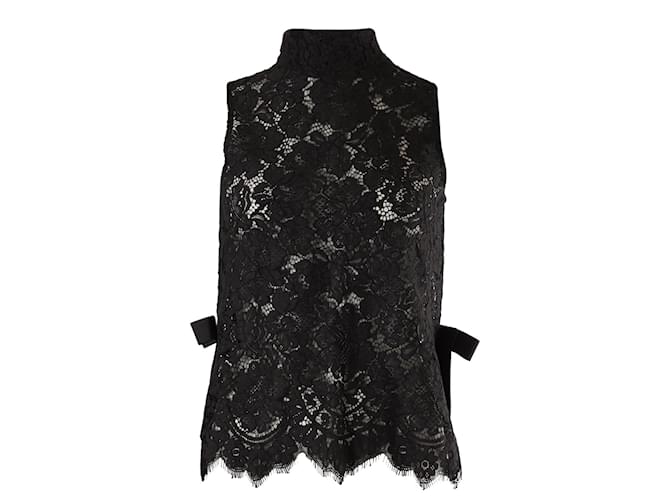Ganni Ribbon-trimmed Corded Lace Sleeveless Top in Black Cotton  ref.662109