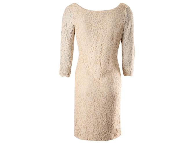 Diane Von Furstenberg Long Sleeve Zarita Lace Dress in Beige Rayon Cellulose fibre  ref.662135