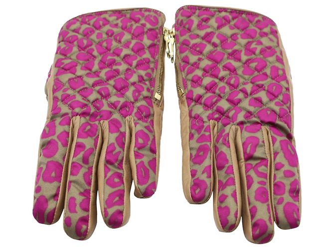 Luvas Mulberry Animal Print em couro marrom