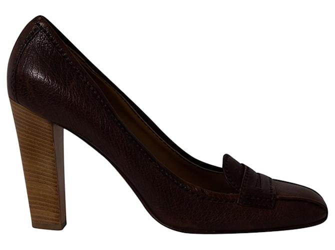 Zapatos de tacón Prada Court Square Toe en cuero marrón Castaño  ref.662171