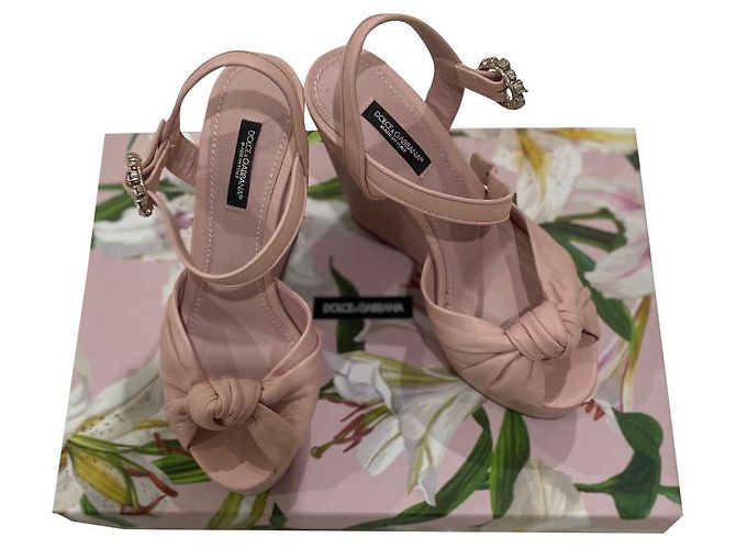 Sandali con zeppa Dolce & Gabbana rosa in pelliccia 36