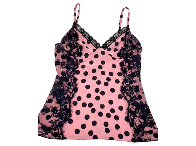 Dolce & Gabbana Fabric and lace strap top Black Pink Satin  ref.662174