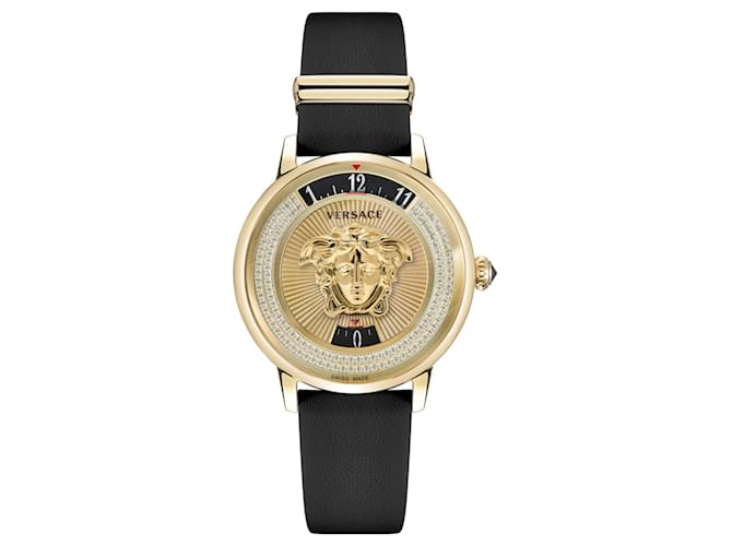 Versace Medusa Icon Relógio Diamante Dourado Metálico  ref.662297