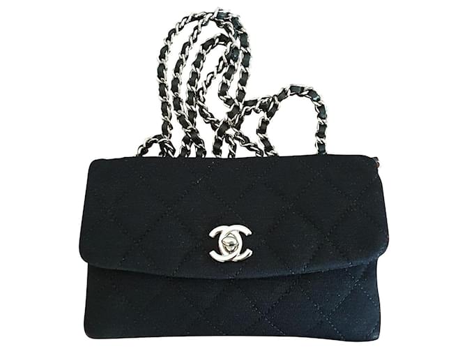 Chanel Cross-body Bag Black Wool  ref.662491