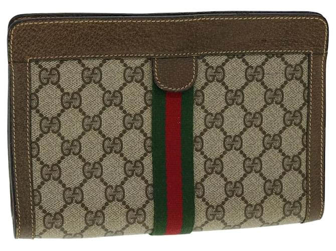 GUCCI GG Canvas Web Sherry Line Clutch Bag Beige Red Green Auth am3107  ref.662559