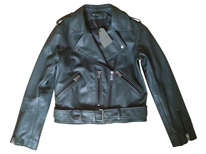 All Saints Balfern Biker Lederjacke Grün