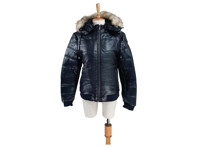Giacca Rochas in pelle nera e pelliccia Nero