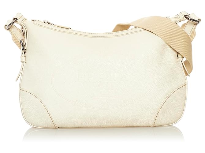 Prada White Vitello Daino Logo Crossbody Bag Cream Leather Pony-style calfskin  ref.662602