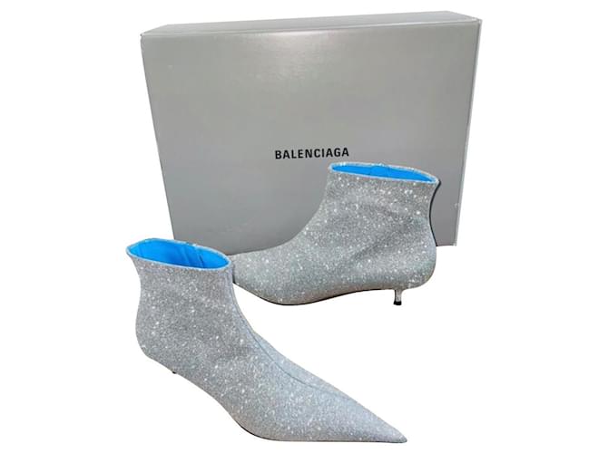 Balenciaga Stiefeletten aus Kalbsleder mit Glitzer-Zehenmesser Silber Hardware Geld  ref.662658