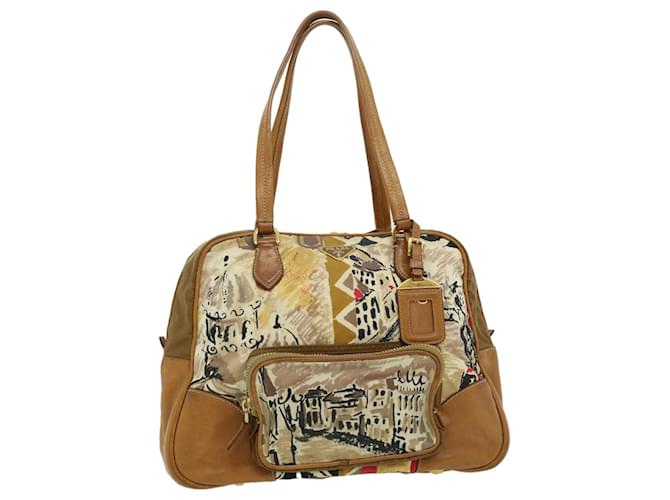 PRADA Shoulder Bag Nylon Leather Brown Auth ar7532  ref.662680